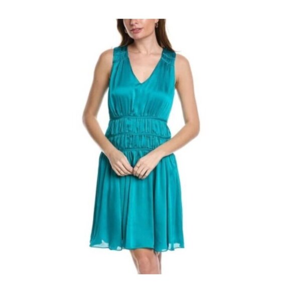 Trina Turk Islander Shirred A-Line Dress in Viridian Size 6 - Picture 2 of 12